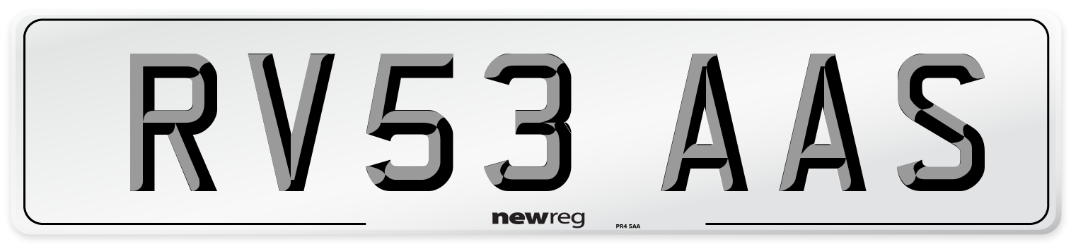 RV53 AAS Number Plate from New Reg